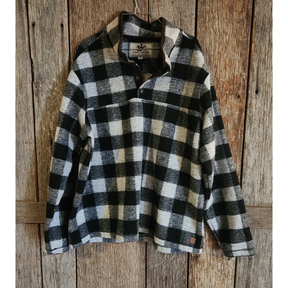 John Wayne Timeless Classic Wooly Fleece Jacket‎ Mens XL Snap Button, Plaid